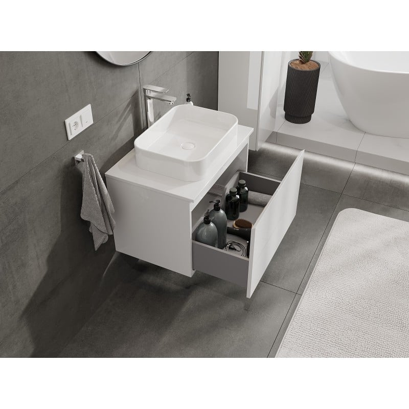 Mexen Orio Badezimmer-Unterschrank 70 cm mit Arbeitsplatte, 1 Schublade, Hochglanz Weiß - 91A10-07047-1-BFC00