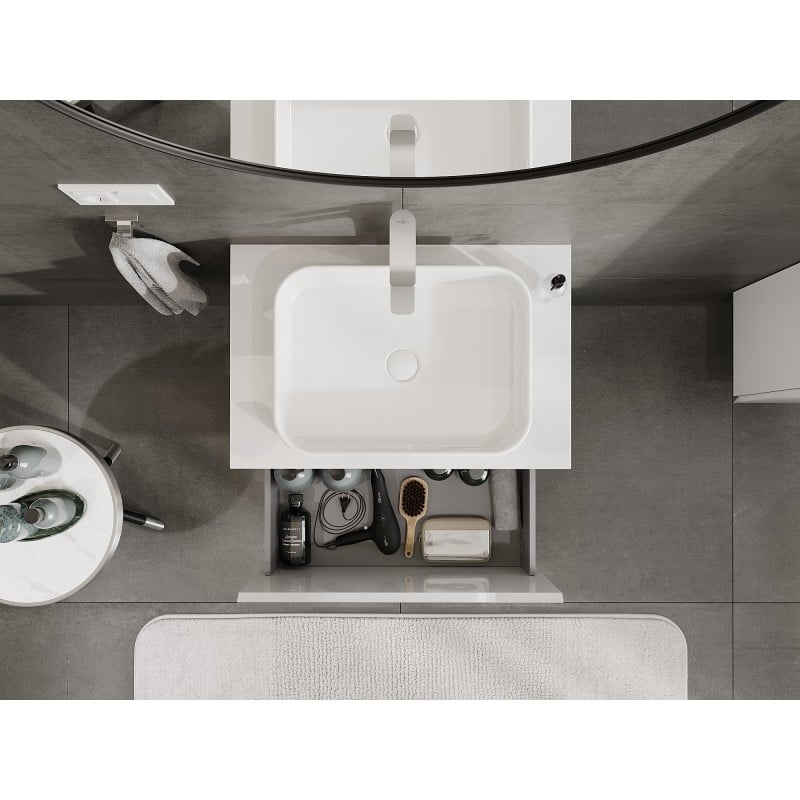 Mexen Orio Badezimmer-Unterschrank 70 cm mit Arbeitsplatte, 1 Schublade, Hochglanz Weiß - 91A10-07047-1-BFC00