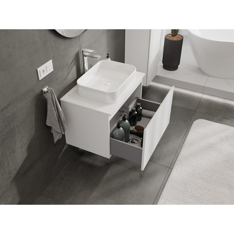 Mexen Orio Badezimmerschrank 70 cm mit Arbeitsplatte, 1 Schublade, Weiß matt - 91A10-07047-1-BFC01