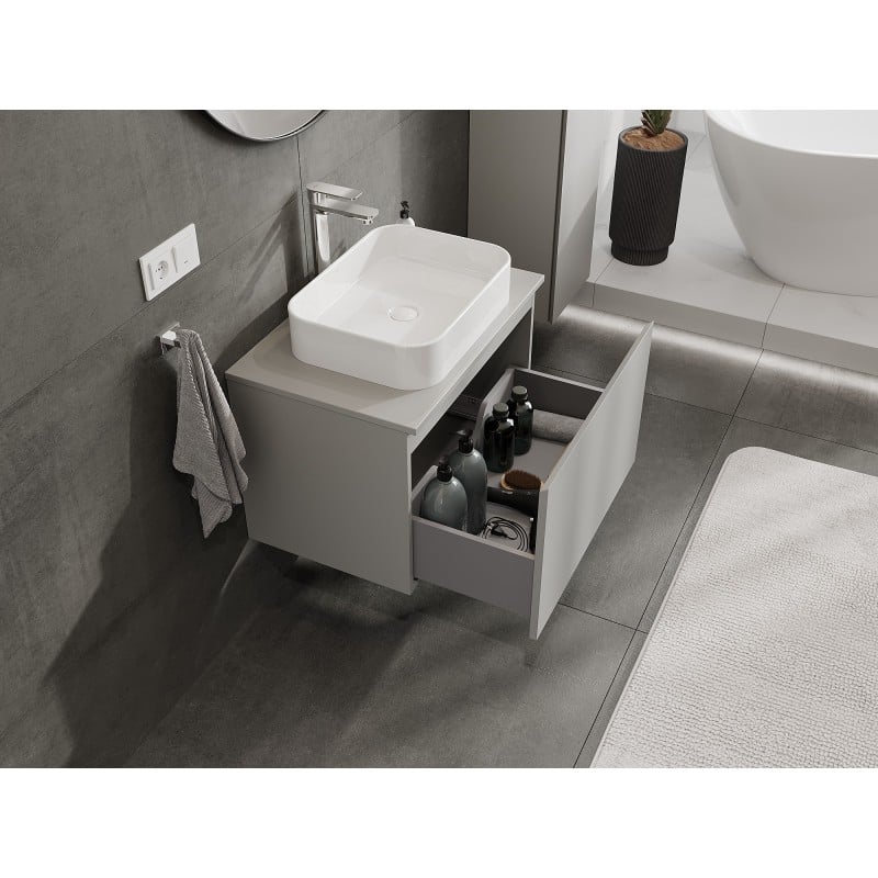 Mexen Orio Badezimmerschrank unter Waschbecken 70 cm mit Arbeitsplatte, 1 Schublade, grau matt - 91A10-07047-1-BFC62