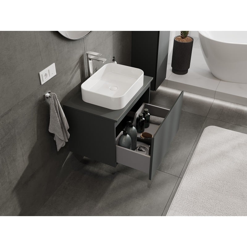 Mexen Orio Badezimmerunterschrank 70 cm mit Arbeitsplatte, 1 Schublade, Graphit matt - 91A10-07047-1-BFC66