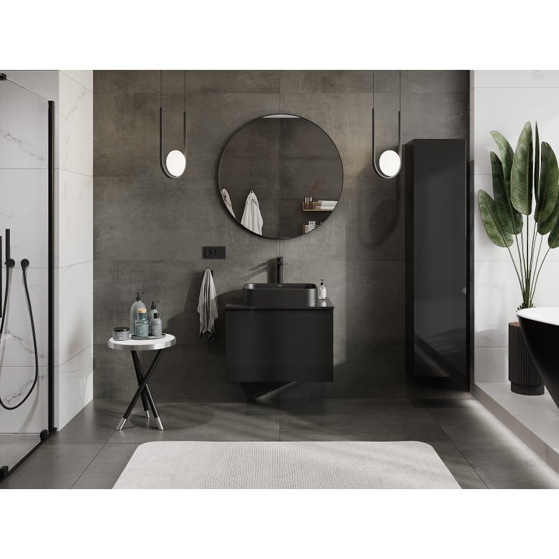 Mexen Orio Badezimmerschrank 70 cm mit Arbeitsplatte, 1 Schublade, schwarz glänzend - 91A10-07047-1-BFC70