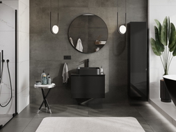 Mexen Orio Badezimmerschrank 70 cm mit Arbeitsplatte, 1 Schublade, schwarz glänzend - 91A10-07047-1-BFC70