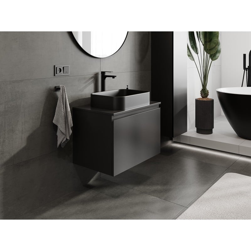 Mexen Orio Badezimmerschrank 70 cm mit Arbeitsplatte, 1 Schublade, schwarz matt - 91A10-07047-1-BFC71