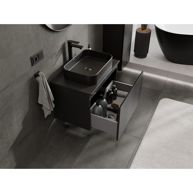 Mexen Orio Badezimmerschrank 70 cm mit Arbeitsplatte, 1 Schublade, schwarz matt - 91A10-07047-1-BFC71