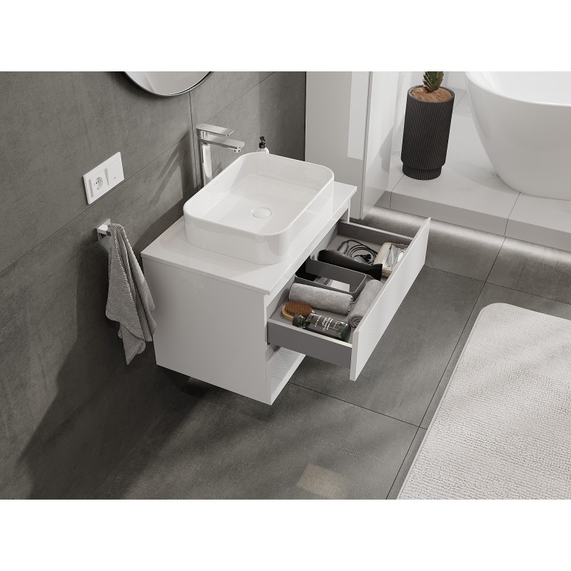 Mexen Orio Badezimmerunterschrank 70 cm mit Arbeitsplatte, 2 Schubladen, weiß glänzend - 91A10-07047-2-BFFC00