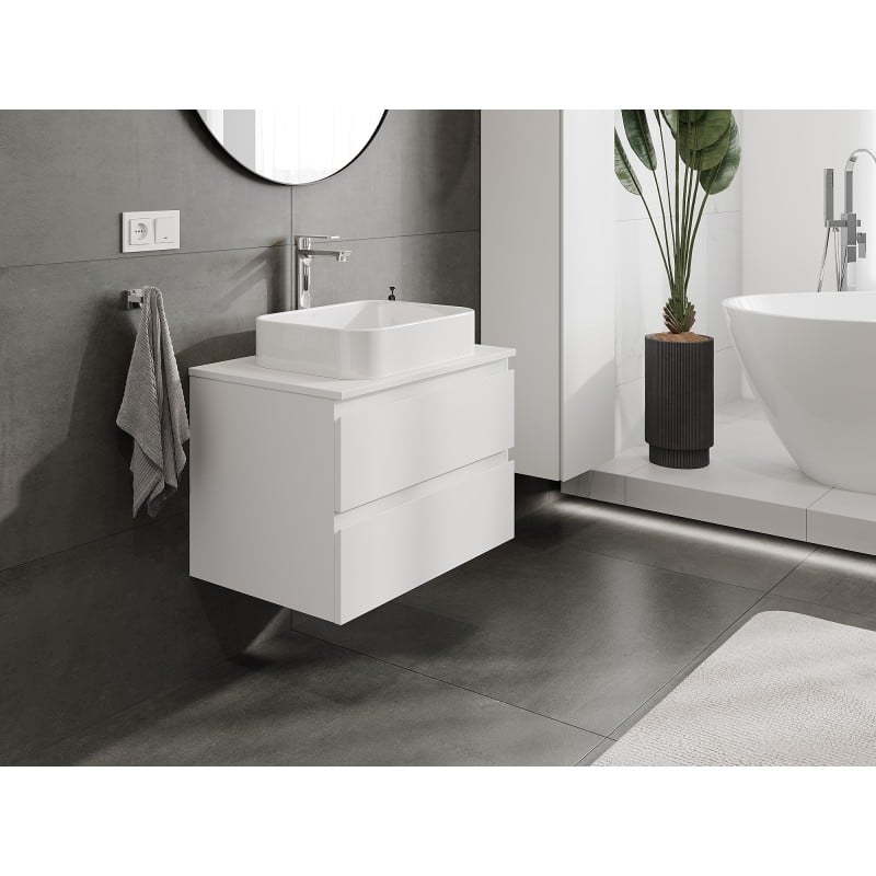 Mexen Orio Badezimmerschrank unter Waschbecken 70 cm mit Arbeitsplatte, 2 Schubladen, weiß matt - 91A10-07047-2-BFFC01