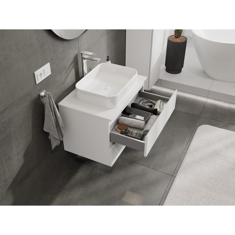 Mexen Orio Badezimmerschrank unter Waschbecken 70 cm mit Arbeitsplatte, 2 Schubladen, weiß matt - 91A10-07047-2-BFFC01