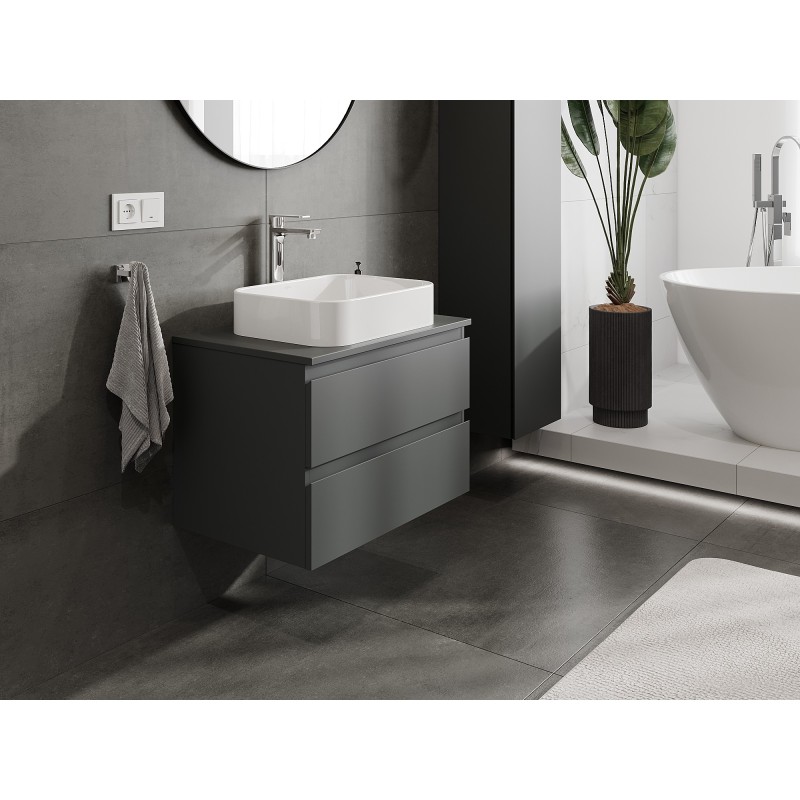 Mexen Orio Badezimmerschrank 70 cm mit Waschtischplatte, 2 Schubladen, Mattgrafit - 91A10-07047-2-BFFC66