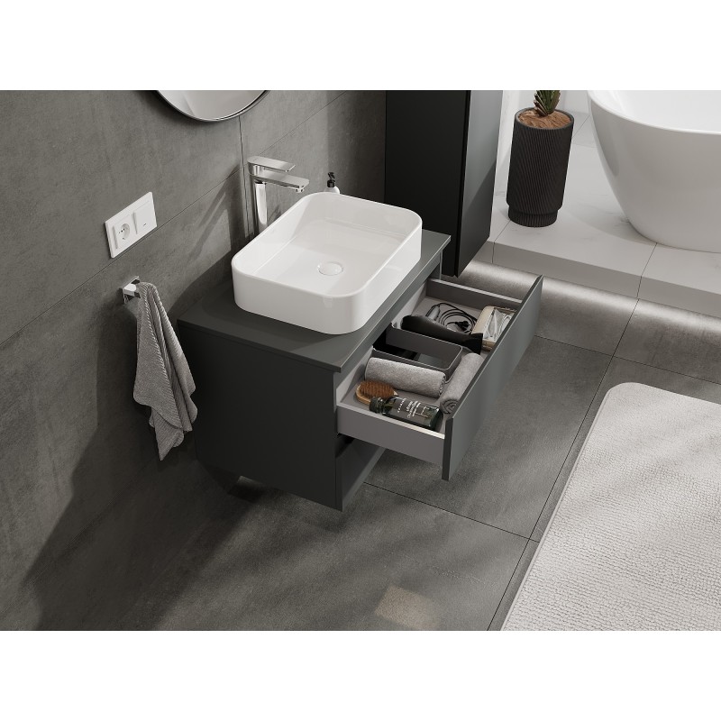 Mexen Orio Badezimmerschrank 70 cm mit Waschtischplatte, 2 Schubladen, Mattgrafit - 91A10-07047-2-BFFC66