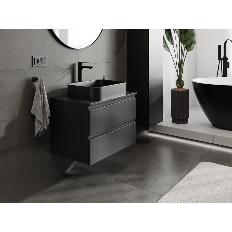 Mexen Orio Badezimmerunterschrank 70 cm mit Arbeitsplatte, 2 Schubladen, Schwarz Matt - 91A10-07047-2-BFFC71