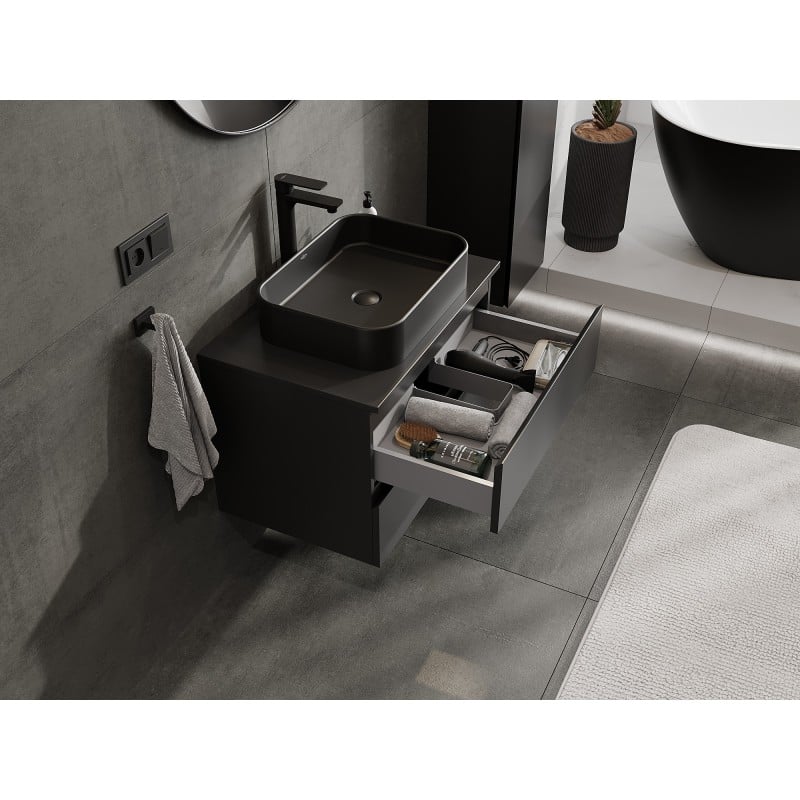 Mexen Orio Badezimmerunterschrank 70 cm mit Arbeitsplatte, 2 Schubladen, Schwarz Matt - 91A10-07047-2-BFFC71