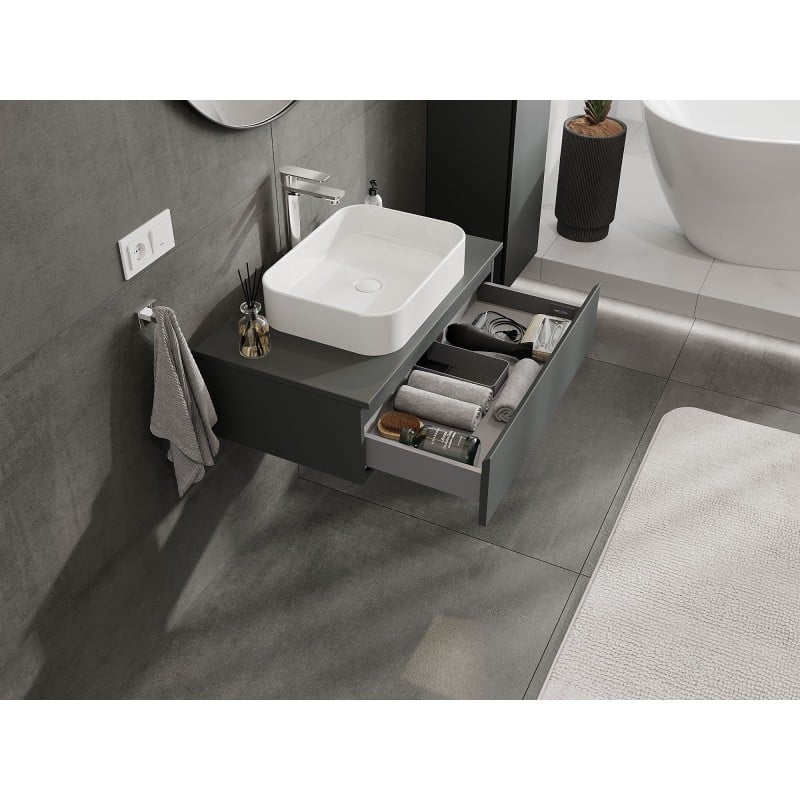 Mexen Orio Badezimmerschrank 80 cm mit Arbeitsplatte, 1 Schublade, Graphit matt - 91A10-08023-1-BFC66