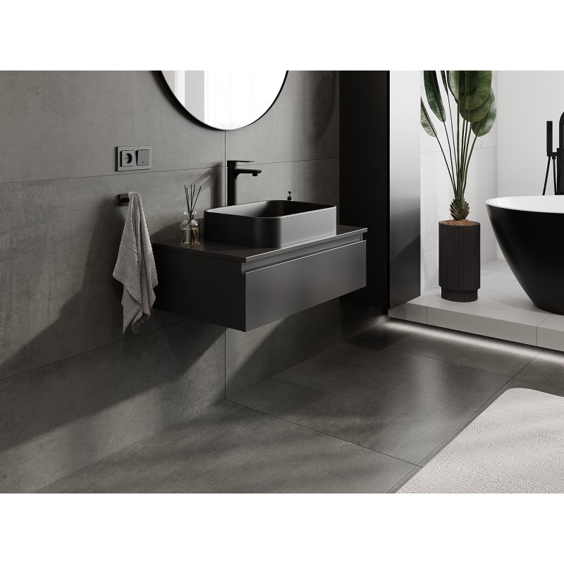 Mexen Orio Badezimmerschrank 80 cm mit Arbeitsplatte, 1 Schublade, Schwarz Matt - 91A10-08023-1-BFC71