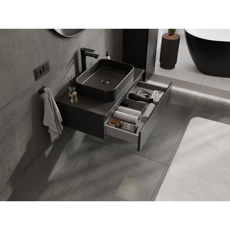 Mexen Orio Badezimmerschrank 80 cm mit Arbeitsplatte, 1 Schublade, Schwarz Matt - 91A10-08023-1-BFC71