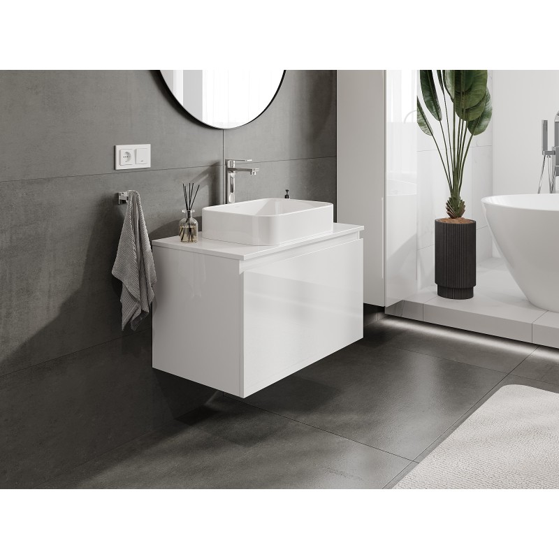 Mexen Orio Badezimmerschrank für das Waschbecken 80 cm mit Arbeitsplatte, 1 Schublade, weiß glänzend - 91A10-08047-1-BFC00