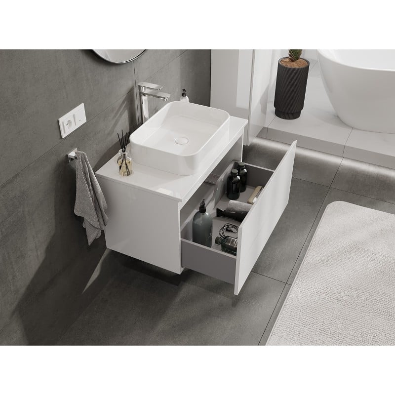 Mexen Orio Badezimmerschrank für das Waschbecken 80 cm mit Arbeitsplatte, 1 Schublade, weiß glänzend - 91A10-08047-1-BFC00