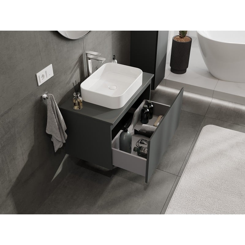 Mexen Orio Badezimmer-Unterschrank 80 cm mit Arbeitsplatte, 1 Schublade, matt graphit - 91A10-08047-1-BFC66