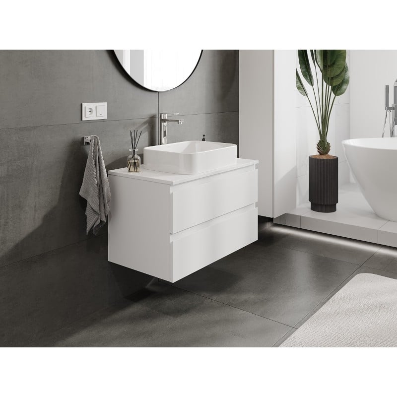 Mexen Orio Badezimmerschrank 80 cm mit Waschbeckenplatte, 2 Schubladen, weiß matt - 91A10-08047-2-BFFC01