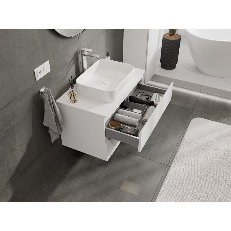 Mexen Orio Badezimmerschrank 80 cm mit Waschbeckenplatte, 2 Schubladen, weiß matt - 91A10-08047-2-BFFC01