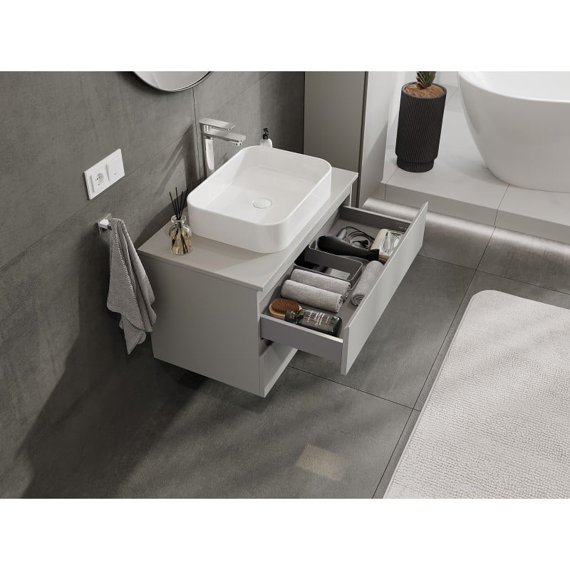 Mexen Orio Badezimmerschrank 80 cm mit Platte, 2 Schubladen, grau matt - 91A10-08047-2-BFFC62
