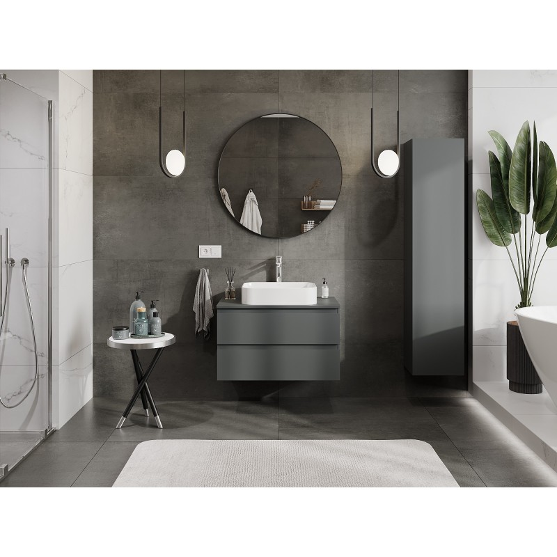 Mexen Orio Badezimmerunterschrank 80 cm mit Arbeitsplatte, 2 Schubladen, matt Graphit - 91A10-08047-2-BFFC66
