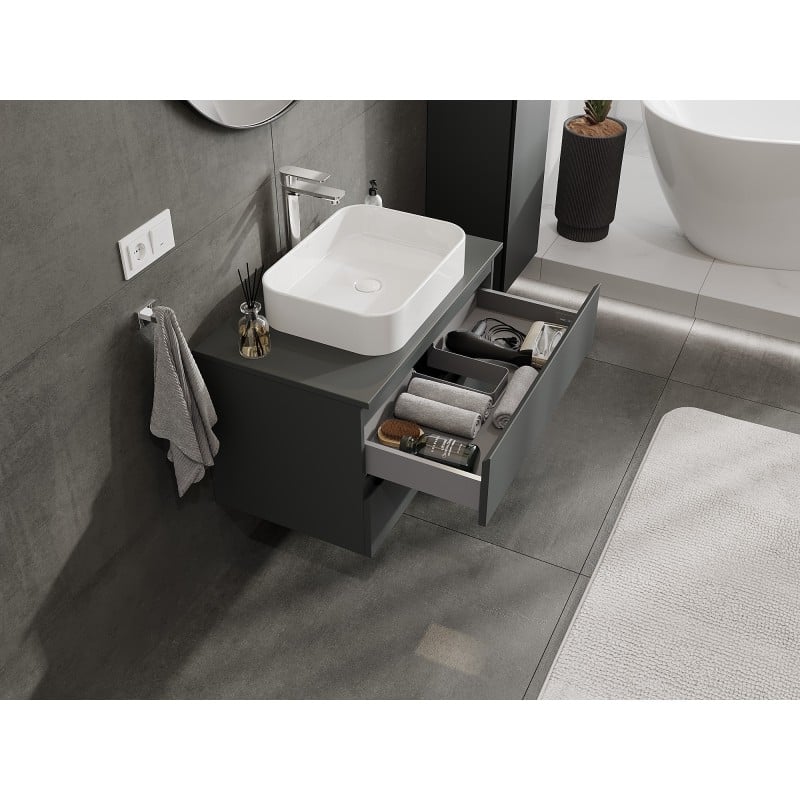 Mexen Orio Badezimmerunterschrank 80 cm mit Arbeitsplatte, 2 Schubladen, matt Graphit - 91A10-08047-2-BFFC66