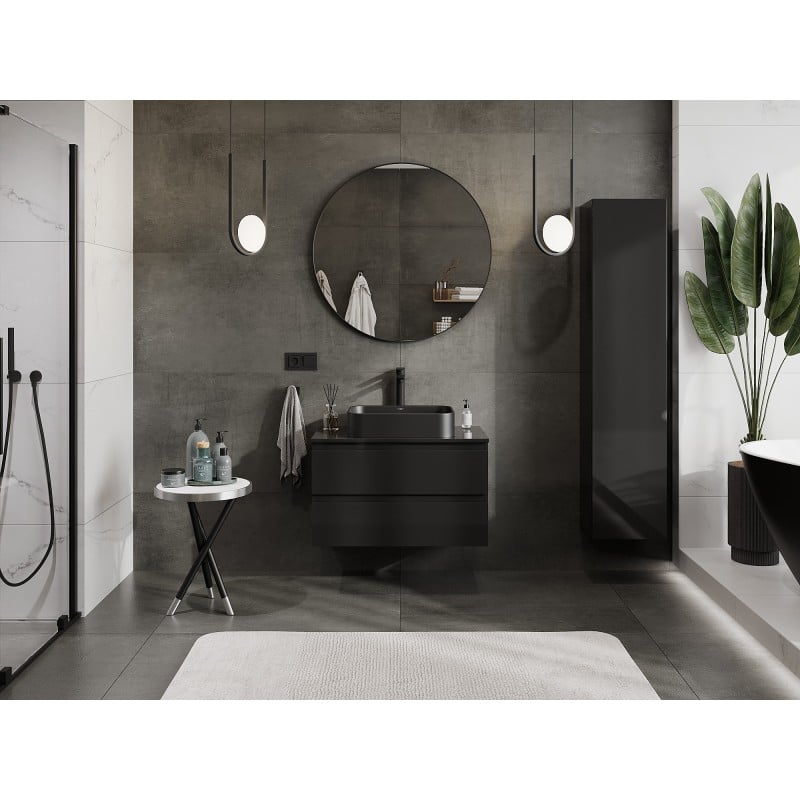 Mexen Orio Badezimmerschrank unter Waschbecken 80 cm mit Arbeitsplatte, 2 Schubladen, schwarz glänzend - 91A10-08047-2-BFFC70