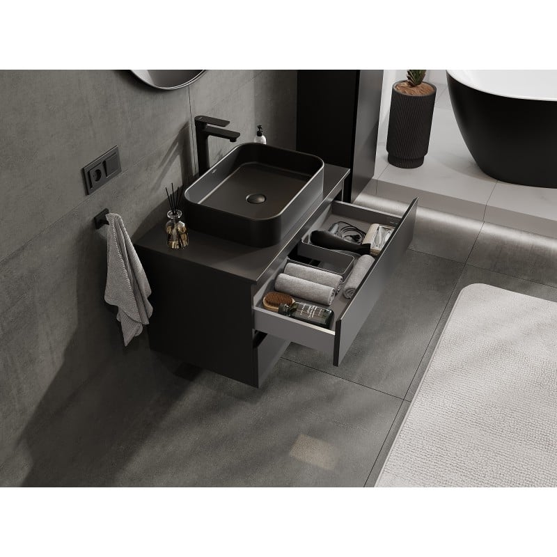 Mexen Orio Badezimmer-Unterschrank 80 cm mit Platte, 2 Schubladen, Schwarz Matt - 91A10-08047-2-BFFC71