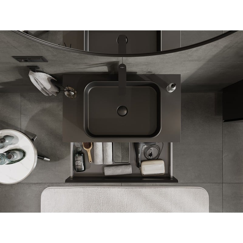 Mexen Orio Badezimmer-Unterschrank 80 cm mit Platte, 2 Schubladen, Schwarz Matt - 91A10-08047-2-BFFC71