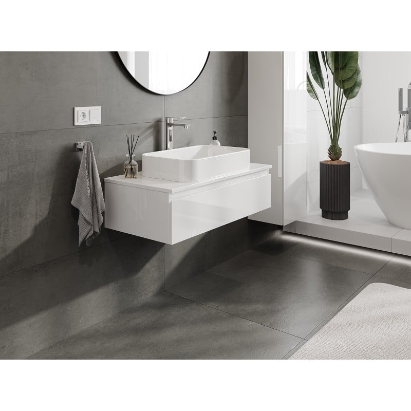 Mexen Orio Badezimmerschrank unter dem Waschbecken 90 cm mit Arbeitsplatte, 1 Schublade, weiß glänzend - 91A10-09023-1-BFC00