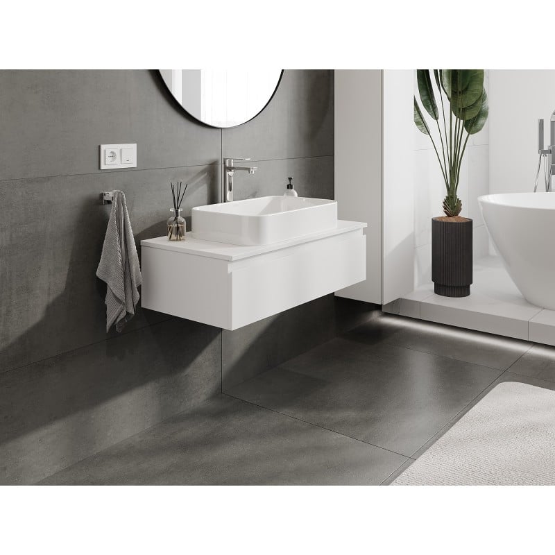 Mexen Orio Badezimmerschrank 90 cm mit Arbeitsplatte, 1 Schublade, weiß matt - 91A10-09023-1-BFC01