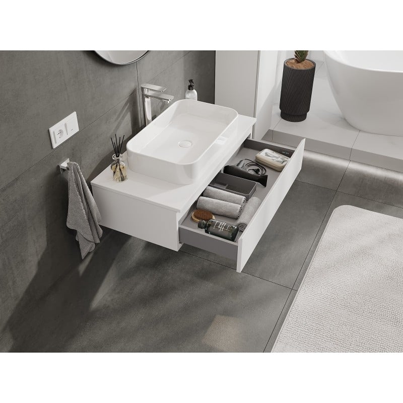 Mexen Orio Badezimmerschrank 90 cm mit Arbeitsplatte, 1 Schublade, weiß matt - 91A10-09023-1-BFC01