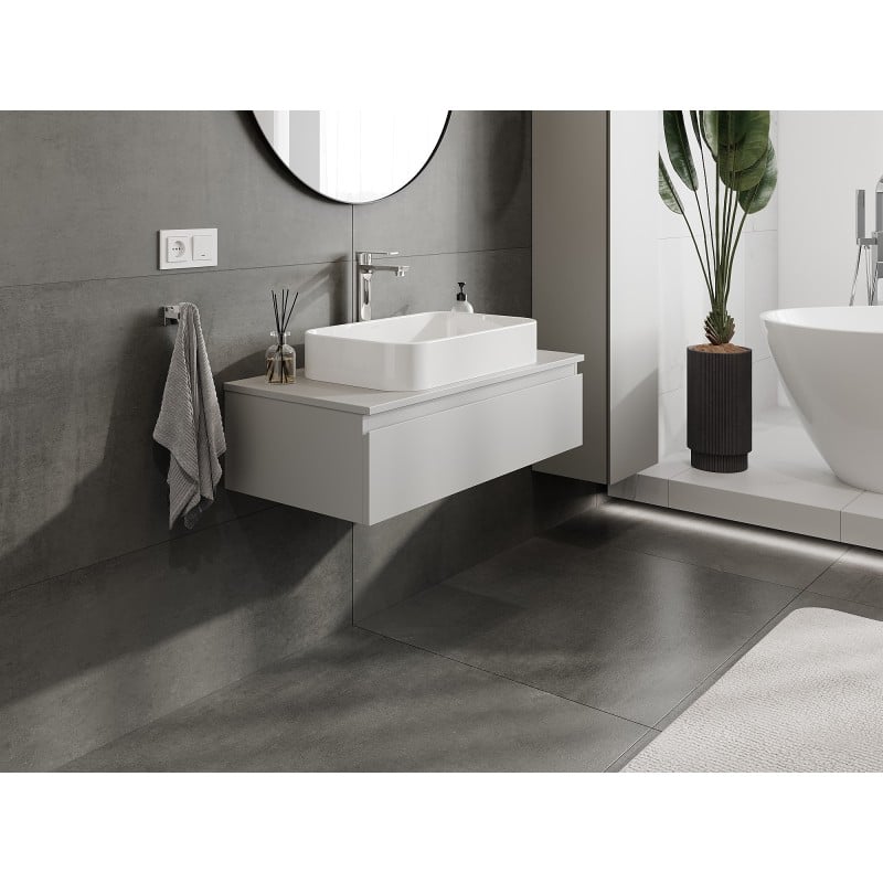 Mexen Orio Badezimmerschrank Unterschrank 90 cm mit Arbeitsplatte, 1 Schublade, graue Matte - 91A10-09023-1-BFC62
