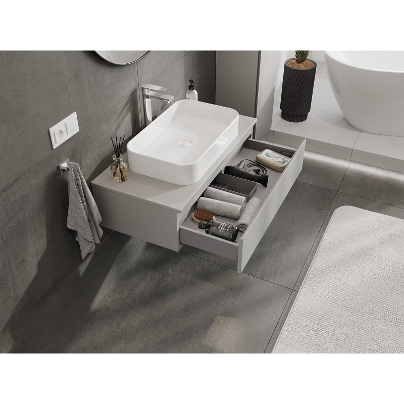 Mexen Orio Badezimmerschrank Unterschrank 90 cm mit Arbeitsplatte, 1 Schublade, graue Matte - 91A10-09023-1-BFC62