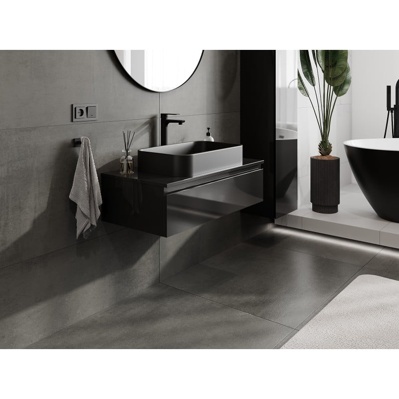 Mexen Orio Badezimmerschrank unter dem Waschbecken 90 cm mit Arbeitsplatte, 1 Schublade, schwarz glänzend - 91A10-09023-1-BFC70