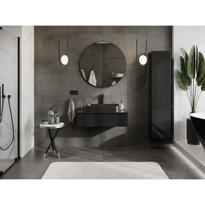 Mexen Orio Badezimmerschrank unter dem Waschbecken 90 cm mit Arbeitsplatte, 1 Schublade, schwarz glänzend - 91A10-09023-1-BFC70