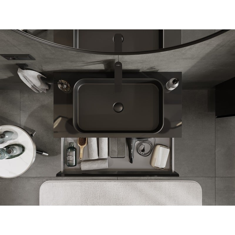 Mexen Orio Badezimmerschrank unter dem Waschbecken 90 cm mit Arbeitsplatte, 1 Schublade, schwarz glänzend - 91A10-09023-1-BFC70