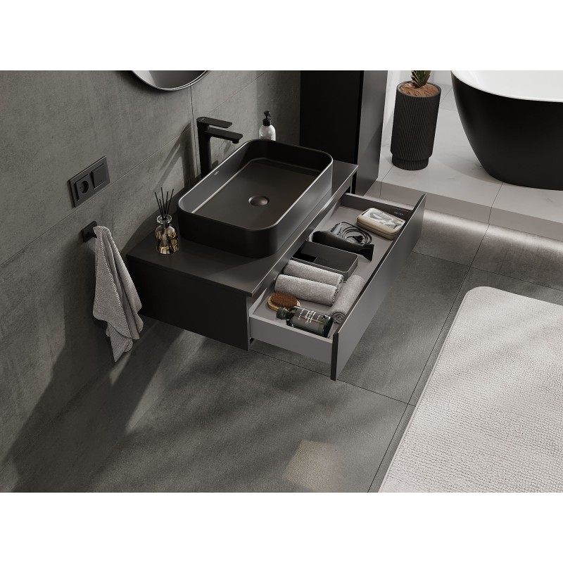 Mexen Orio Badezimmer-Unterschrank 90 cm mit Arbeitsplatte, 1 Schublade, schwarz matt - 91A10-09023-1-BFC71