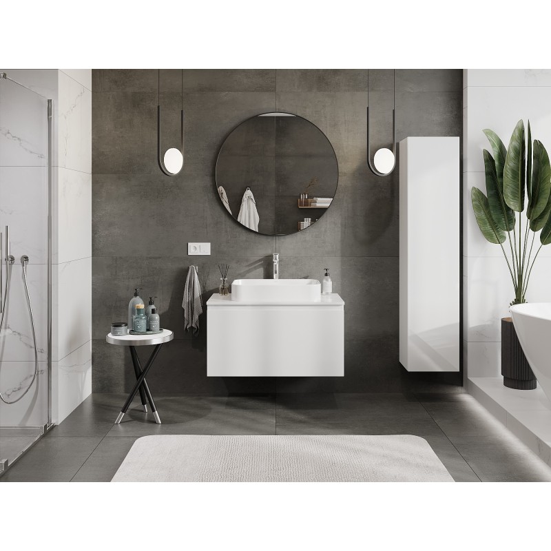 Mexen Orio Badezimmer-Unterschrank 90 cm mit Platte, 1 Schublade, weiß glänzend - 91A10-09047-1-BFC00
