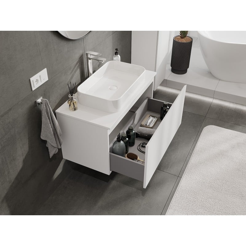 Mexen Orio Badezimmerschrank für Waschtisch 90 cm mit Arbeitsplatte, 1 Schublade, weiß matt - 91A10-09047-1-BFC01