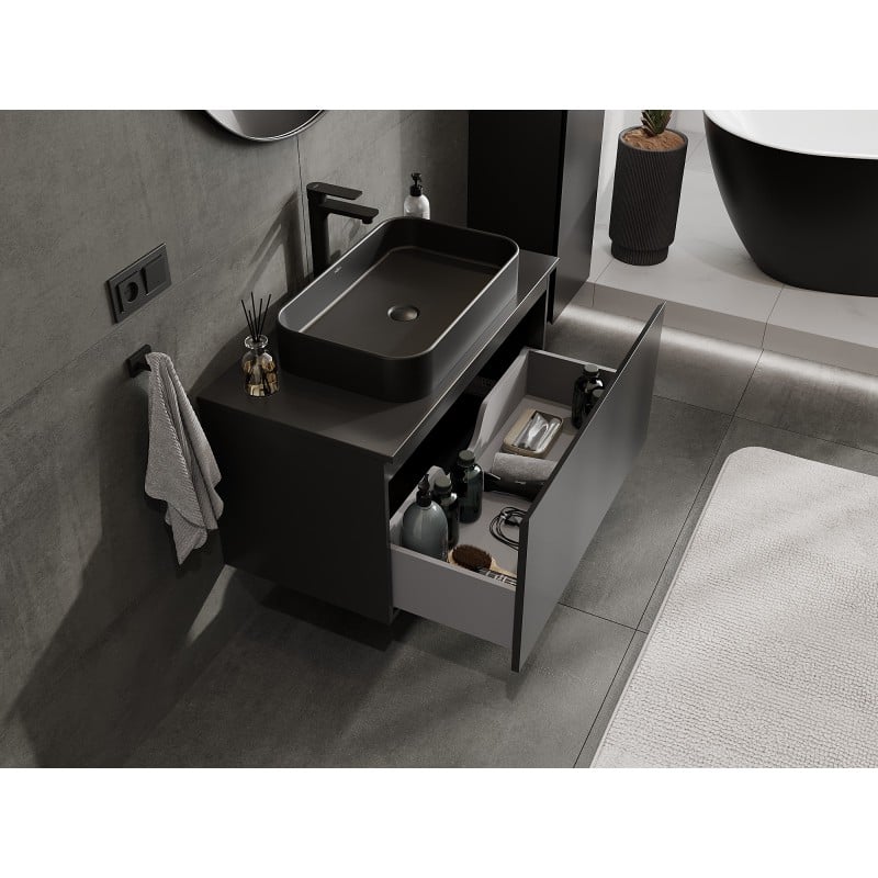 Mexen Orio Badezimmerunterschrank 90 cm mit Arbeitsplatte, 1 Schublade, schwarz matt - 91A10-09047-1-BFC71