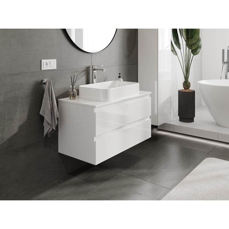Mexen Orio Badezimmer-Unterschrank 90 cm mit Arbeitsplatte, 2 Schubladen, weiß glänzend - 91A10-09047-2-BFFC00