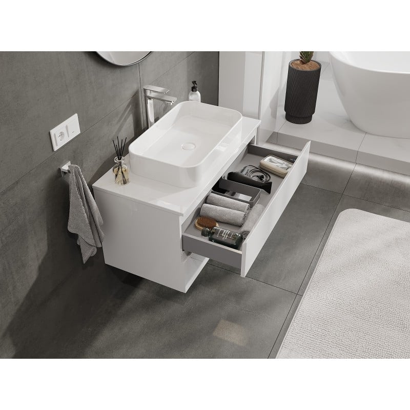 Mexen Orio Badezimmer-Unterschrank 90 cm mit Arbeitsplatte, 2 Schubladen, weiß glänzend - 91A10-09047-2-BFFC00