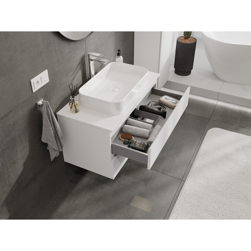 Mexen Orio Badezimmerschrank unter dem Waschbecken 90 cm mit Arbeitsplatte, 2 Schubladen, weiß matt - 91A10-09047-2-BFFC01