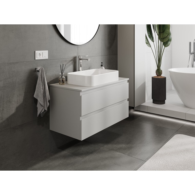 Mexen Orio Badezimmerschrank mit Waschbecken, 90 cm mit Arbeitsplatte, 2 Schubladen, graumatt - 91A10-09047-2-BFFC62