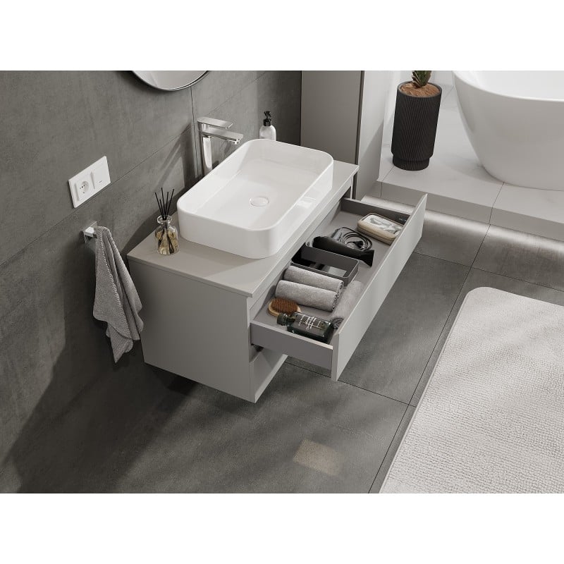 Mexen Orio Badezimmerschrank mit Waschbecken, 90 cm mit Arbeitsplatte, 2 Schubladen, graumatt - 91A10-09047-2-BFFC62