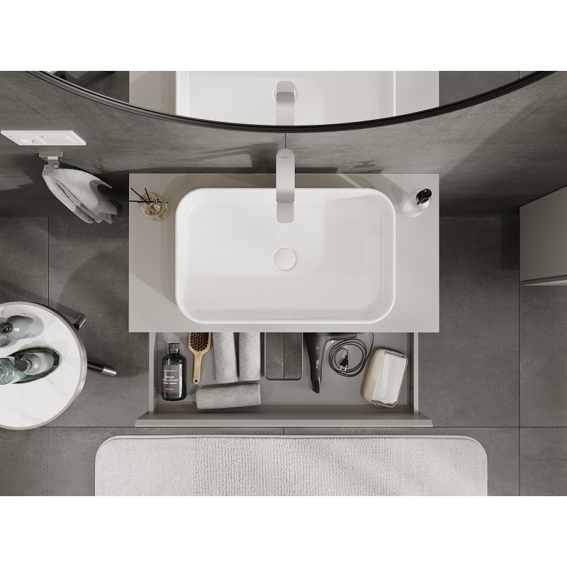 Mexen Orio Badezimmerschrank mit Waschbecken, 90 cm mit Arbeitsplatte, 2 Schubladen, graumatt - 91A10-09047-2-BFFC62