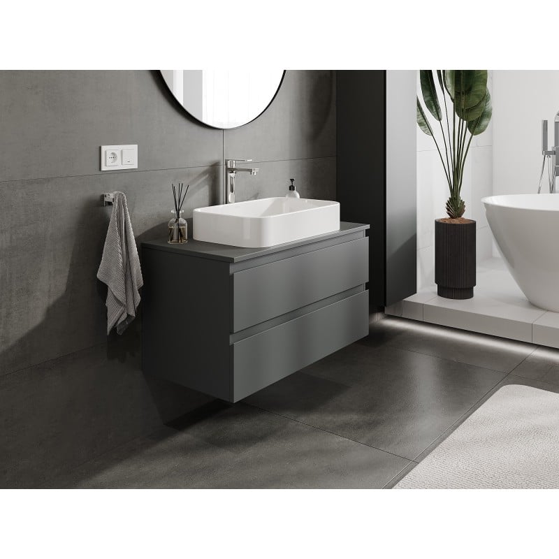 Mexen Orio Badezimmerschrank 90 cm mit Arbeitsplatte, 2 Schubladen, matt Graphit - 91A10-09047-2-BFFC66