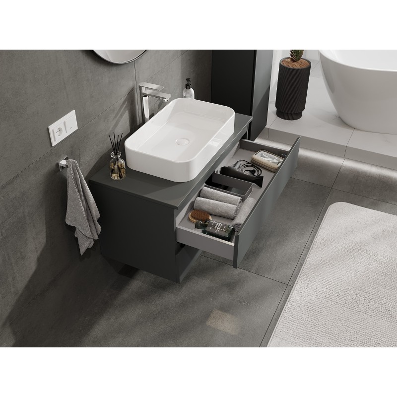 Mexen Orio Badezimmerschrank 90 cm mit Arbeitsplatte, 2 Schubladen, matt Graphit - 91A10-09047-2-BFFC66